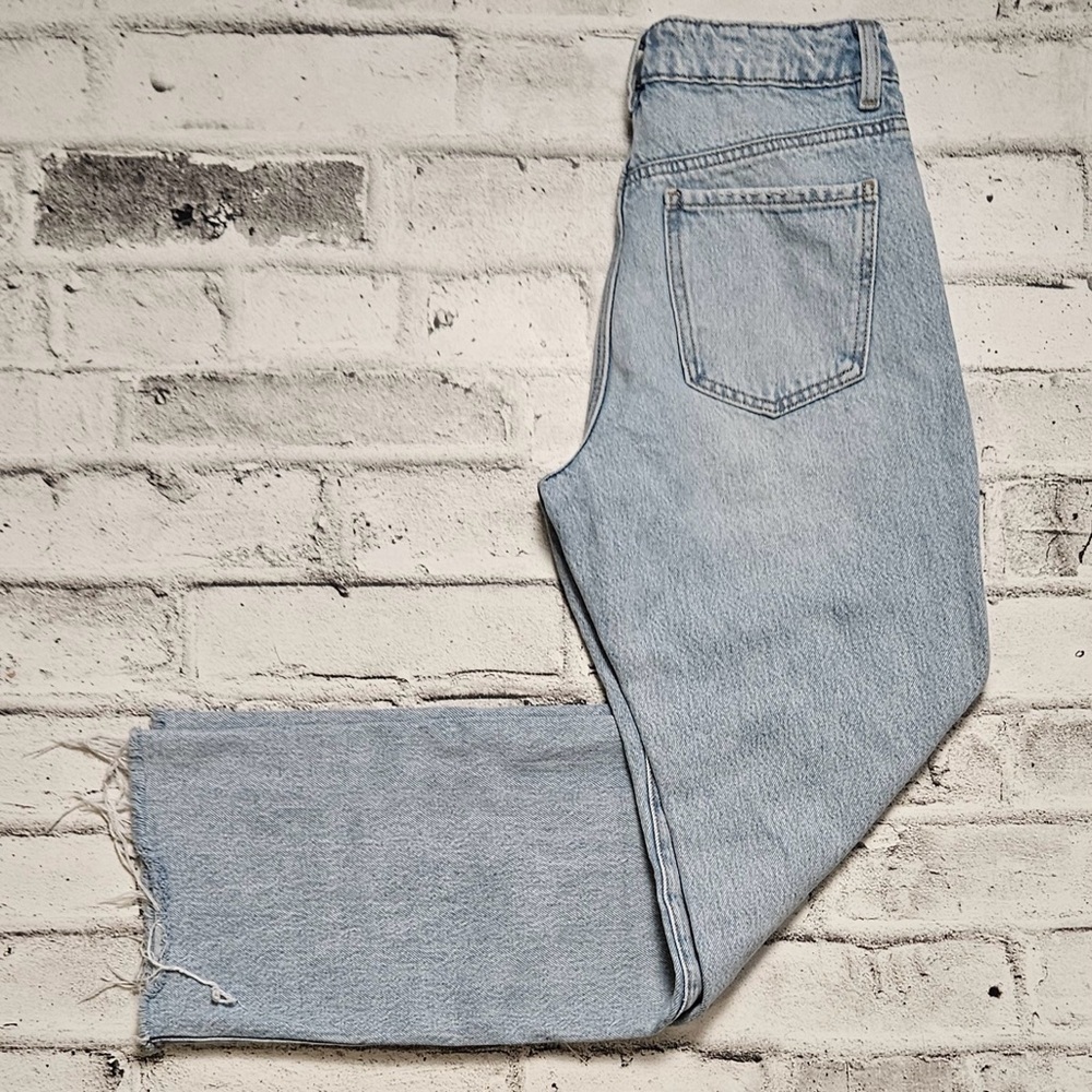 Garage 90s Straight Jeans Light Wash Raw Hem High Rise Size 25